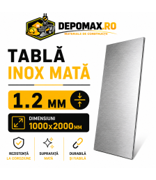 Tabla inox mata AISI 304 2B, 1.2 x 1000 x 2000 mm, 2 mp